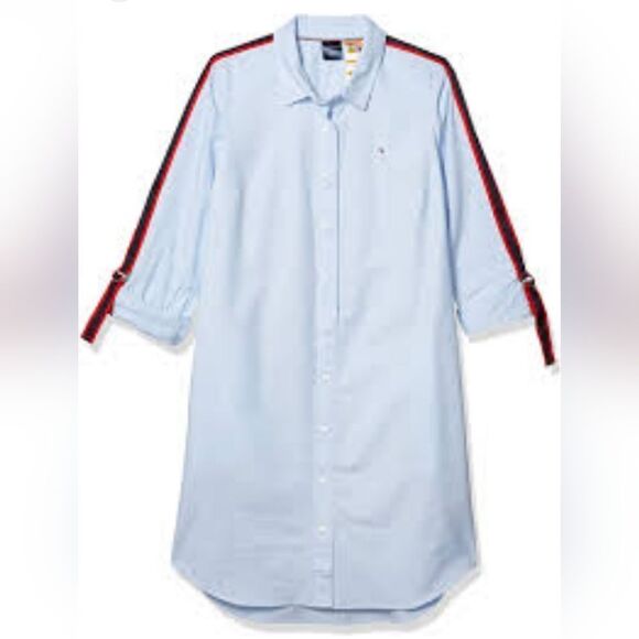 Tommy Hilfiger Jean Shirt Dress with Role Tab Sleeves - Picture 2 of 10